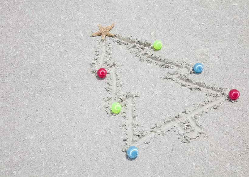 无人,横图,俯视,室外,特写,白天,美景,沙滩,植物,海星,装饰,挂饰,沙子,海岸,景观,圣诞树,圣诞球,沙地,海洋生物,球,树,树木,绿色,自然,动物,球体,生物,景色,生长,成长,华丽,修饰,点缀,自然风光,衬托,美观,雅致,雅观,棘皮动物门,海滩,星鱼,彩图,高角度拍摄