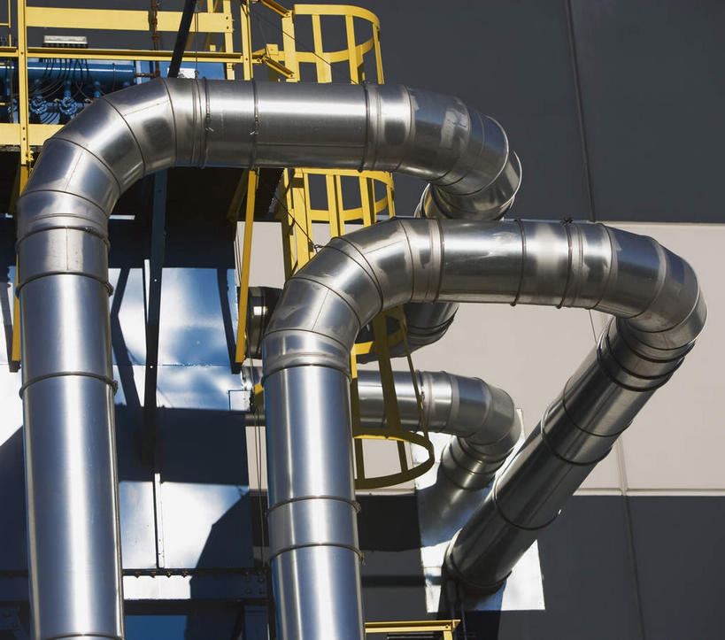 无人,工厂,横图,室内,特写,白天,正面,静物,金属制品,阴影,弯曲,反射,金属,管子,影子,管道,彩图,工地,制造厂