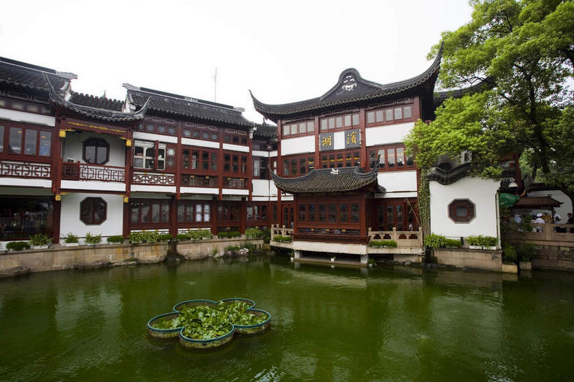 无人,家,栏杆,横图,室外,白天,正面,旅游,度假,植物,窗户,标志建筑,地标,建筑,上海,中国,亚洲,阴影,光线,瓦片,影子,房屋,墙,屋檐,屋子,池塘,水池,围栏,水草,娱乐,建设,护栏,楼房,檐,玻璃窗,墙壁,墙面,住宅,树,树木,湖心亭,绿色,天空,阳光,自然,豫园,天,享受,休闲,旅游胜地,放松,生长,成长,申,黄浦区,东亚,上海市,中华人民共和国,沪,华东地区,彩图,房子,豫园湖心亭茶楼,飞檐