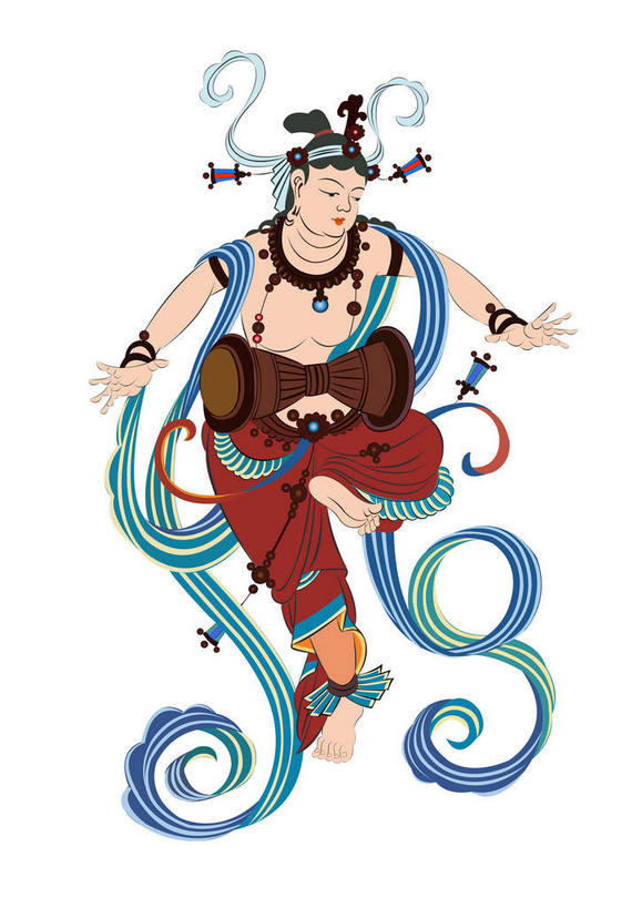 东方人,一个人,无人,站,竖图,插画,室内,白天,正面,民族服装,数码,科技,项链,亚洲,仅一个男性,仅一个人,吊挂,悬挂,阴影,服装,网络,丝绸,丝带,缎带,乐器,铃鼓,高光,几何,计算机图形,音乐,挂,合成,图画,注视,黄种人,绸带,画,装饰品,仅一个年轻男性,一个,衣服,饰品,手链,首饰,观察,看,站着,飞天,抬脚,服饰,手镯,单个,观看,打击乐器,手鼓,电脑合成图,数码合成图,察看,张开五指,衣着,合成图,穿着,关注,镯子,漫画,写实,具体,具象,衣饰,男人,男性,年轻男性,亚洲人,站立,彩图,全身,传统服装,民俗服,五指张开,敦煌飞天