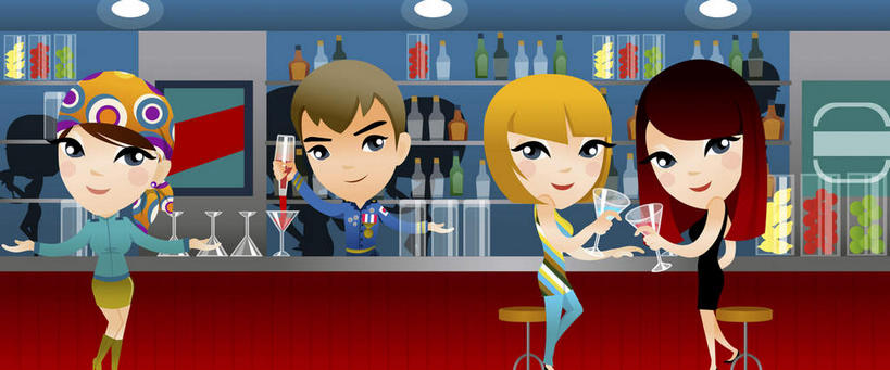 西方人,无人,四个人,伙伴,朋友,酒吧,站,坐,横图,插画,室内,白天,正面,友谊,数码,科技,餐桌,桌子,杯子,欧洲,欧洲人,一排,阴影,服装,整齐,网络,高脚杯,头巾,红酒杯,高光,几何,计算机图形,合成,图画,注视,休闲装,玻璃制品,画,排列,衣服,黄色,红色,黑色,酒杯,观察,看,站着,休闲,休闲服,服饰,餐台,观看,电脑合成图,数码合成图,察看,队列,关注,漫画,写实,具体,具象,友情,男人,男性,年轻男性,年轻女性,女人,女性,白种人,玻璃杯,站立,坐着,半身,彩图,酒吧间,酒馆,短发