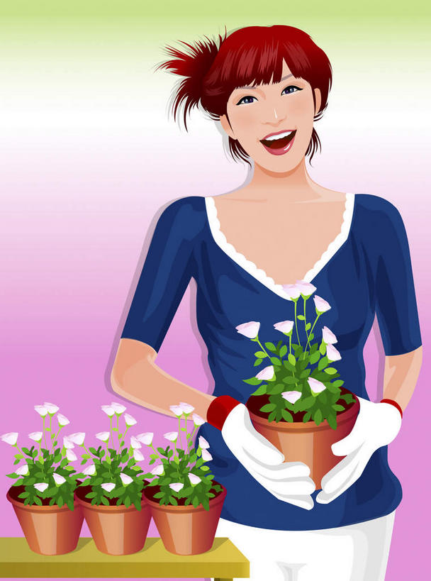 西方人,一个人,无人,站,笑,微笑,竖图,插画,室内,白天,正面,数码,科技,植物,餐桌,桌面,桌子,欧洲,欧洲人,仅一个年轻女性,仅一个女性,仅一个人,一排,阴影,粉色背景,服装,整齐,网络,盆栽,盆景,高光,几何,计算机图形,合成,图画,注视,休闲装,画,排列,衣服,红色,绿色,自然,观察,看,站着,休闲,休闲服,服饰,生长,成长,餐台,观看,电脑合成图,数码合成图,察看,队列,关注,漫画,写实,具体,具象,年轻女性,女人,女性,白种人,长发,站立,半身,彩图