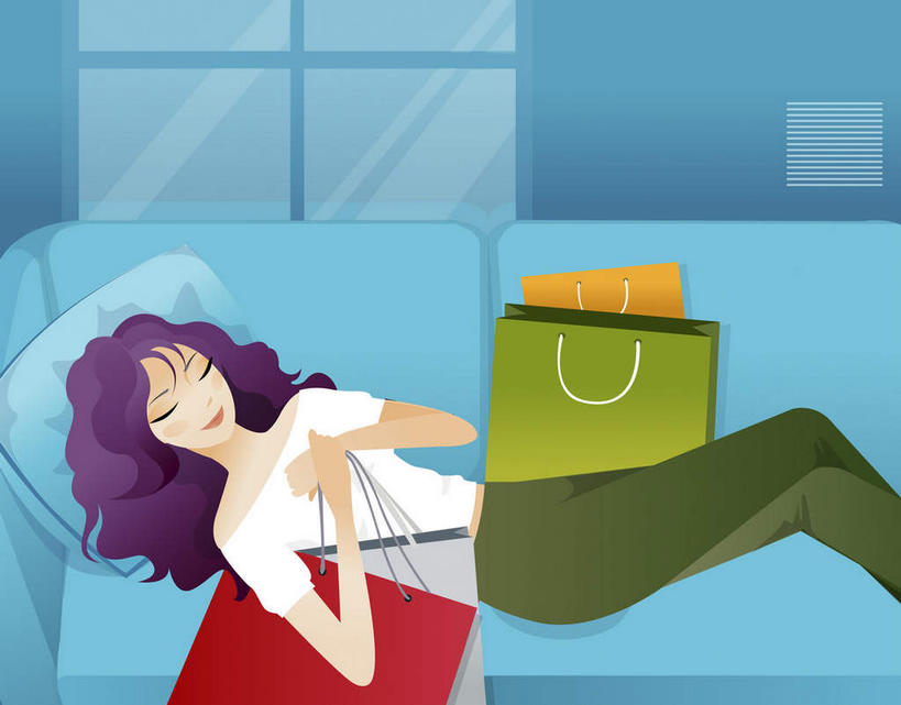 西方人,一个人,无人,躺,闭眼,睡,横图,插画,室内,白天,侧面,购物,消费,数码,科技,窗户,沙发,袋子,欧洲,欧洲人,仅一个年轻女性,仅一个女性,仅一个人,阴影,服装,网络,包装袋,手提袋,购物袋,高光,几何,计算机图形,合成,图画,休闲装,玻璃窗,画,衣服,休闲,休闲服,金融,服饰,电脑合成图,数码合成图,购买,漫画,贸易,写实,具体,具象,年轻女性,女人,女性,白种人,闭眼睛,闭着眼,闭着眼睛,困,困觉,寝息,睡觉,躺着,半身,彩图,皮沙发