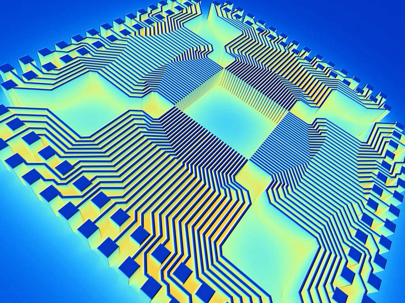 无人,横图,俯视,室内,白天,数码,科技,许多,阴影,蓝色背景,网络,电路板,方块,线,直线,光亮,很多,高光,几何,计算机图形,合成,蓝色,芯片,电脑合成图,数码合成图,写实,具体,具象,光明,光洁,彩图,高角度拍摄