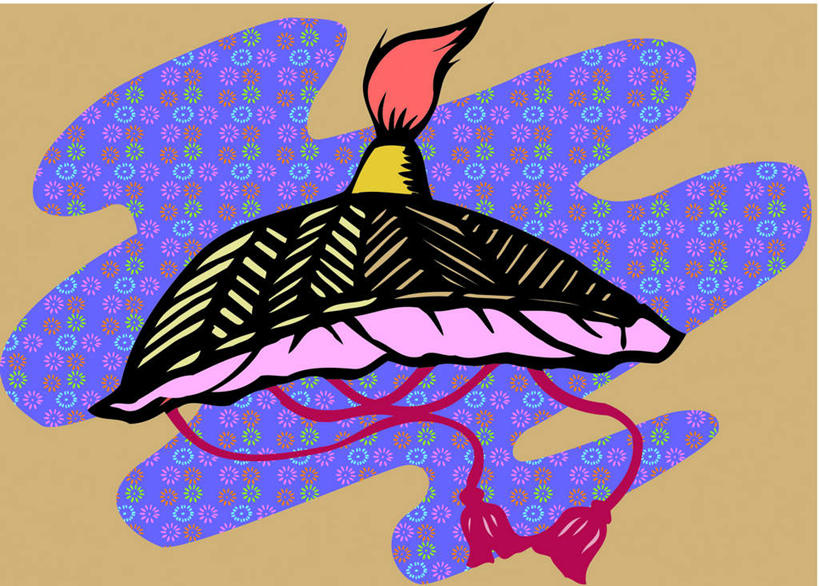 无人,横图,插画,室内,白天,正面,数码,科技,帽子,日本,亚洲,阴影,棕色背景,网络,高光,几何,计算机图形,合成,图画,礼帽,画,黑色,绳子,绳索,电脑合成图,数码合成图,漫画,东亚,日本国,写实,具体,具象,一顶,木版画,彩图