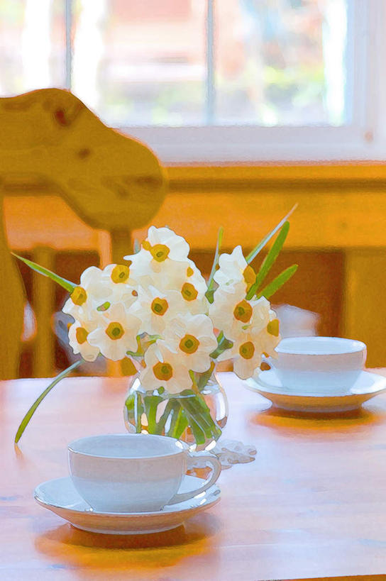 无人,竖图,室内,特写,白天,正面,绘画,数码,科技,餐桌,桌子,杯子,餐具,椅子,阴影,艺术,盛开,网络,瓷器,碟子,盘,木椅,玛格丽特,咖啡杯,陶瓷制品,高光,几何,计算机图形,古典,合成,花蕾,文化,雏菊,花,花瓣,花朵,鲜花,白色,盘子,工艺品,碟,花苞,花蕊,品味,菊花,餐台,美术,电脑合成图,数码合成图,水彩,水彩画,高雅,瓷杯,写实,具体,具象,延命菊,幸福花,美学,春菊,马兰头花,彩图