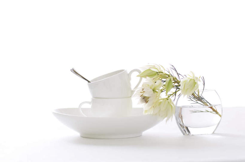 无人,横图,室内,特写,白天,白色背景,正面,桌面,杯子,餐具,花瓶,阴影,盛开,光线,瓷器,碟子,盘,影子,勺子,咖啡杯,陶瓷制品,花蕾,玻璃制品,花,花瓣,花朵,鲜花,一朵,白色,阳光,盘子,玻璃瓶,瓶子,调羹,碟,汤匙,花苞,花蕊,摄影,影棚,瓷杯,彩图,影棚拍摄,拍摄