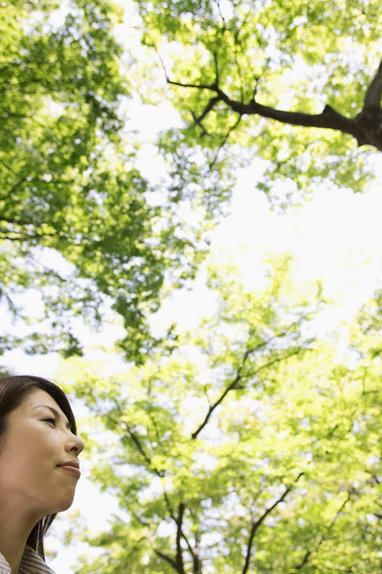 东方人,一个人,站,笑,微笑,竖图,室外,白天,仰视,旅游,度假,美景,植物,叶子,亚洲,仅一个年轻女性,仅一个女性,仅一个人,许多,景观,云,云朵,绿叶,云彩,注视,黄种人,娱乐,树,树木,蓝色,绿色,白云,蓝天,天空,自然,天,观察,看,站着,享受,休闲,嫩叶,景色,放松,生长,晴朗,成长,观看,察看,关注,自然风光,年轻女性,女人,女性,亚洲人,叶,叶片,晴空,站立,半身,彩图,低角度拍摄