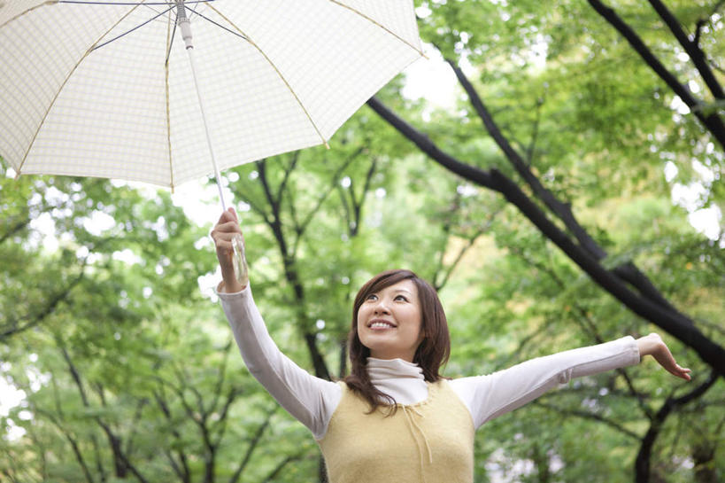 东方人,一个人,站,举,笑,微笑,露齿笑,横图,室外,白天,仰视,美景,树林,植物,亚洲,仅一个年轻女性,仅一个女性,仅一个人,许多,服装,朦胧,模糊,伞,雨伞,遮阳伞,景观,注视,休闲装,黄种人,阳伞,树,树木,衣服,绿色,自然,观察,看,托,站着,休闲,休闲服,景色,服饰,生长,成长,观看,察看,关注,自然风光,年轻女性,女人,女性,亚洲人,举起,举手,举着,向上举,向上伸,向上托,站立,半身,彩图,低角度拍摄