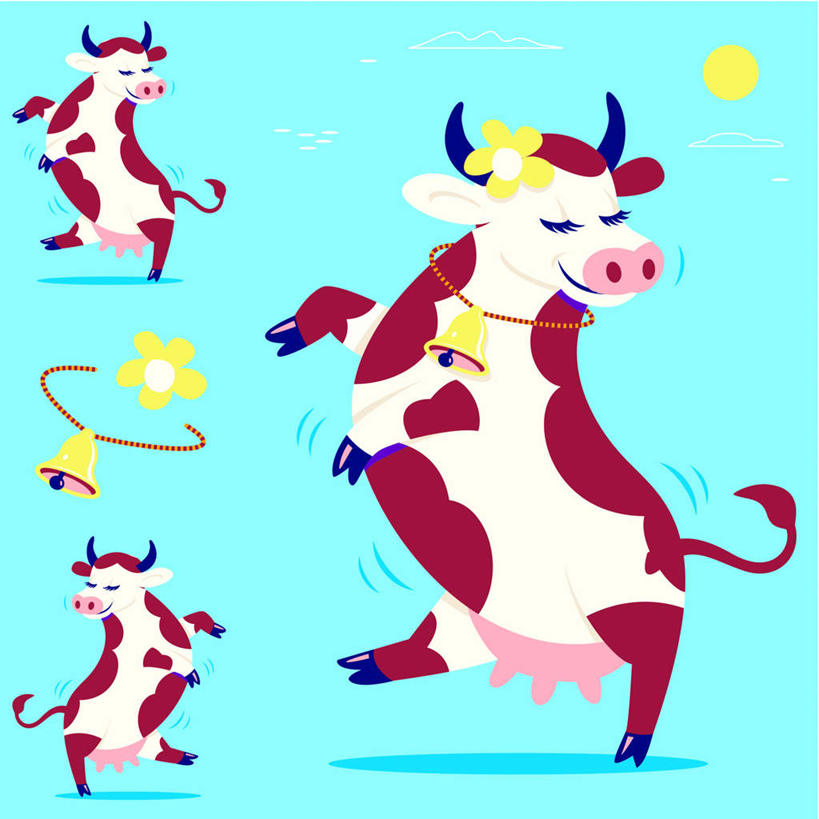 无人,农场,站,方图,插画,室内,白天,背景,正面,跳舞,快乐,畜牧业,牧场,数码,科技,太阳,三只,阴影,网络,铃铛,棕色,高光,几何,计算机图形,合成,图画,画,蓝色,白色,动物,站着,享受,眯眼,颜色,眯,欢快,幽默,电脑合成图,数码合成图,漫画,畜牧,写实,具体,具象,牧业,雌性,奶牛,站立,彩图,全身,舞蹈