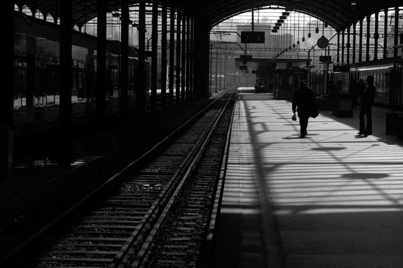 西方人,横图,黑白,室外,白天,度假,美景,城市风光,城市,路,铁路,车站,金属制品,瑞士,欧洲,欧洲人,金属,屋顶,景观,轨道,站台,交通,铁轨,许多人,顶棚,娱乐,月台,背面,一群人,享受,休闲,景色,放松,运输,中欧,瑞士联邦,白种人,全身