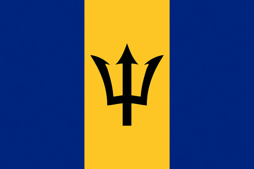 无人,横图,室内,特写,白天,正面,静物,旗帜,国旗,一面,标志,标识,黄色,蓝色,黑色,徽章,三叉戟,旗,彩图,巴巴多斯国旗