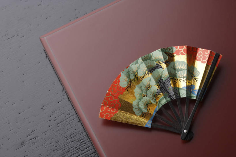 无人,横图,俯视,室内,特写,白天,松树,静物,一把,阴影,反射,扇子,影子,折扇,纸扇,清凉,凉爽,文化,坚定,长寿,撒扇,贞洁,彩图,高角度拍摄,传统文化