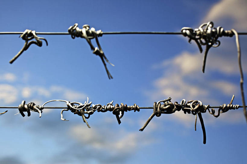 无人,横图,室外,特写,白天,仰视,安全,阴影,朦胧,模糊,光线,影子,云,云朵,防护,铁丝网,云彩,蓝色,白云,蓝天,天空,阳光,天,晴朗,保护,保险,保全,周全,安稳,安定,铁蒺藜,平安,晴空,彩图,低角度拍摄