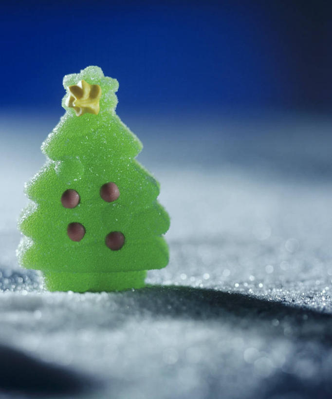 点心,无人,竖图,俯视,室内,特写,白天,植物,餐桌,桌子,圣诞节,阴影,蓝色背景,节日,庆祝,反射,影子,食品,糖,糖果,甜点,甜品,圣诞树,软糖,文化,树,树木,食物,绿色,自然,果冻,甜食,零食,庆典,摄影,影棚,生长,成长,餐台,纪念,啫喱,彩图,高角度拍摄,影棚拍摄,拍摄