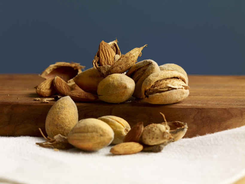 无人,横图,俯视,室内,特写,白天,餐桌,桌子,杏仁,一堆,许多,阴影,堆叠,堆积,反射,木制,影子,木制品,剥开,摄影,影棚,餐台,堆,杏子,杏梅仁,杏核仁,木落子,苦杏仁,彩图,高角度拍摄,影棚拍摄,拍摄