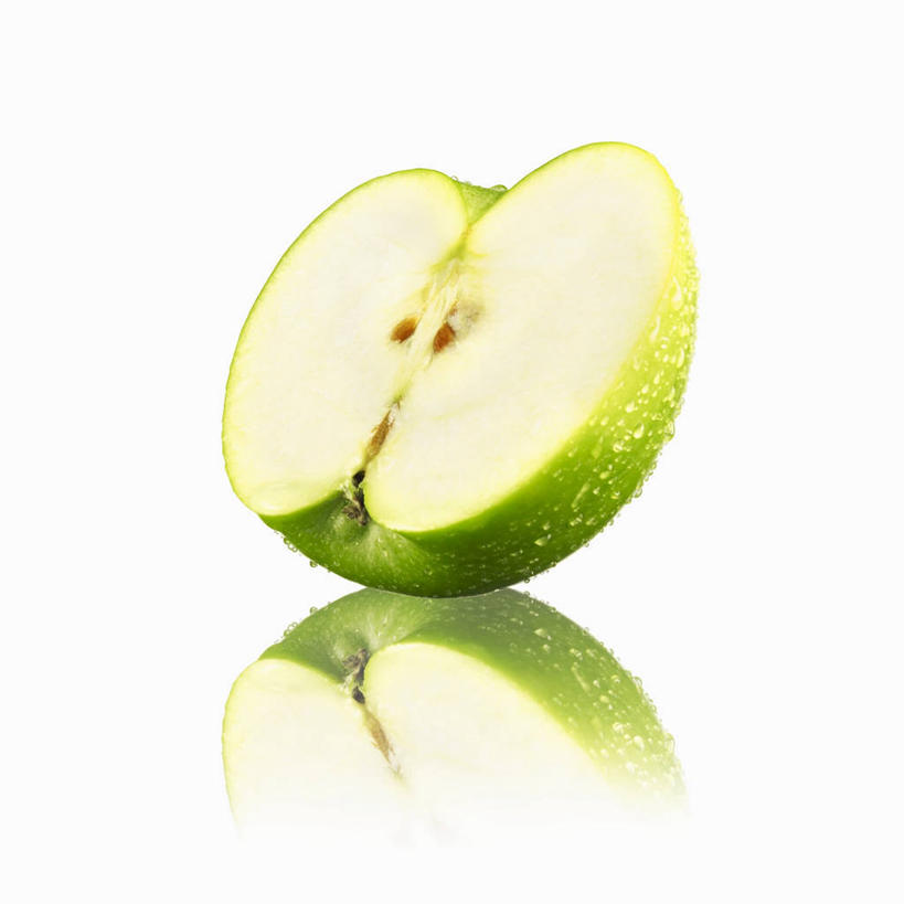 无人,方图,室内,特写,白天,白色背景,正面,餐桌,桌子,苹果,水果,切开,阴影,新鲜,反射,影子,生食,食品,果实,食物,一个,切,摄影,有机食品,绿色食品,影棚,单个,餐台,剖面,切面,彩图,影棚拍摄,拍摄