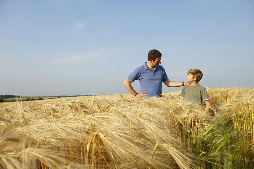 西方人,儿童,中年人,两个人,家庭,父亲,儿子,农田,站,笑,微笑,横图,室外,白天,正面,纯洁,庄稼,农作物,欧洲,欧洲人,阴影,服装,丰收,光线,影子,云,云朵,麦田,云彩,注视,休闲装,手叉腰,小孩,衣服,蓝色,白云,蓝天,天空,阳光,天,叉腰,观察,看,站着,休闲,温暖,温馨,父子,一家人,休闲服,父爱,可爱,童年,童趣,搭,服饰,收获,晴朗,观看,和睦,察看,搭着,关注,童真,烂漫,无邪,天真,男孩,男人,男性,中年男性,白种人,孩子,晴空,站立,半身,彩图,耕地,庄稼田,融洽,男生