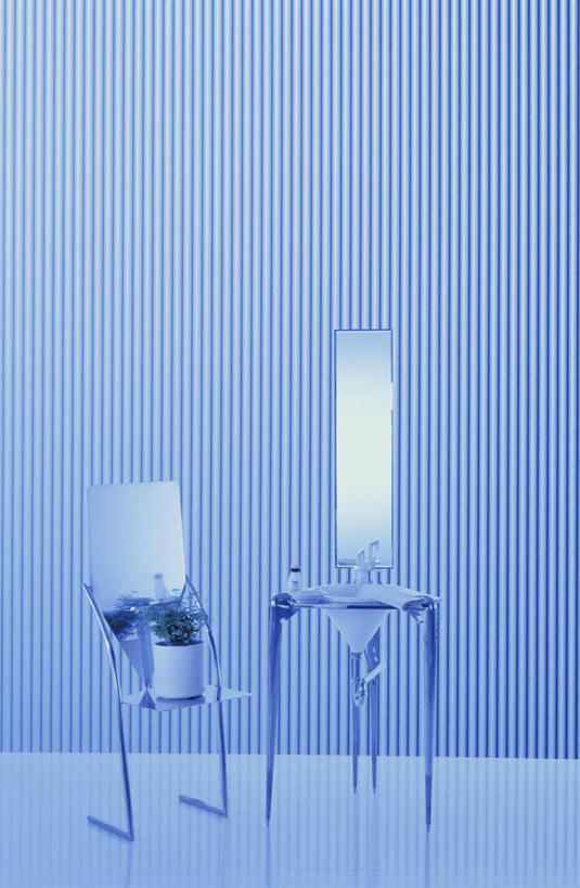 无人,竖图,室内,白天,正面,植物,镜子,卫生间,浴室,阴影,蓝色背景,反射,盆栽,水槽,影子,墙,盆景,水斗,墙壁,墙面,蓝色,绿色,自然,生长,成长,镜像,镜面,淋浴房,彩图,冲凉房,沐浴间,沐浴室