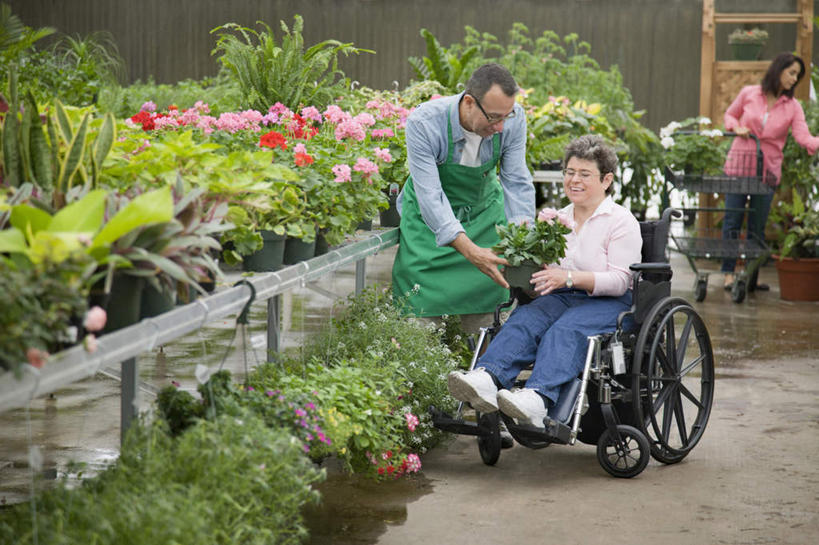 冲浪,西方人,三个人,病人,花商,花店,商店,站,坐,笑,微笑,露齿笑,室内,白天,正面,植物,叶子,欧洲,欧洲人,一副,握,服装,盛开,工具,盆栽,围裙,纹理,眼镜,绿叶,盆景,拿,花蕾,温室,拿着,注视,休闲装,商铺,顾客,花,花瓣,花朵,鲜花,衣服,绿色,自然,轮椅,花苞,花蕊,复健,观察,看,站着,休闲,康复,休闲服,器械,嫩叶,握着,服饰,设施,生长,成长,观看,察看,医疗设备,暖房,防寒,关注,加温,病患,医疗器械,透光,残疾,残疾人,医疗工具,近视眼镜,保温,伤残,肌理,辅助设备,残障,弱势群体,市肆,商号,主顾,男人,男性,女人,女性,中年男性,中年女性,白种人,花店老板,花贩,患者,就医者,卖花人,叶,叶片,叶脉,站立,坐着,彩图,全身,店铺