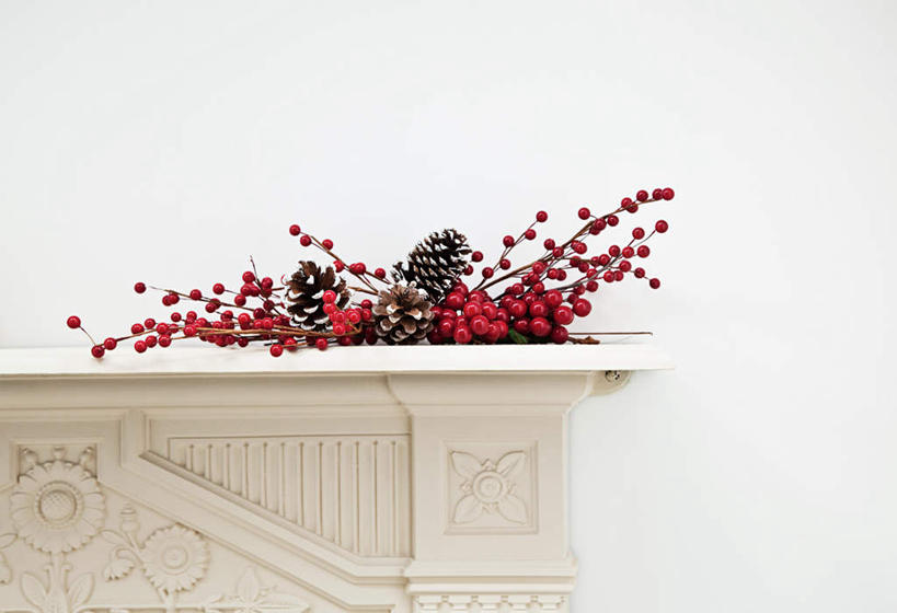 无人,横图,室内,特写,白天,正面,石头,壁炉,浆果,静物,圣诞节,节日,庆祝,装饰,石子,墙,坚果,果实,松果,文化,墙壁,墙面,白色,干果,庆典,纪念,华丽,修饰,点缀,松塔,衬托,美观,雅致,雅观,石块,彩图