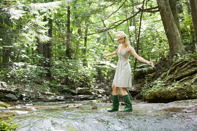 西方人,一个人,走,伸展双臂,横图,室外,白天,侧面,裙子,河流,森林,树林,水,植物,鞋子,欧洲,欧洲人,仅一个年轻女性,仅一个女性,仅一个人,连衣裙,雨鞋,雨靴,河水,水流,注视,靴子,树,树木,绿色,小溪,自然,溪水,低头,观察,看,生长,成长,观看,察看,关注,胶鞋,年轻女性,女人,女性,白种人,步行,敞开双臂,散步,伸开双臂,展开双肩,张开手臂,张开双臂,走路,彩图,全身