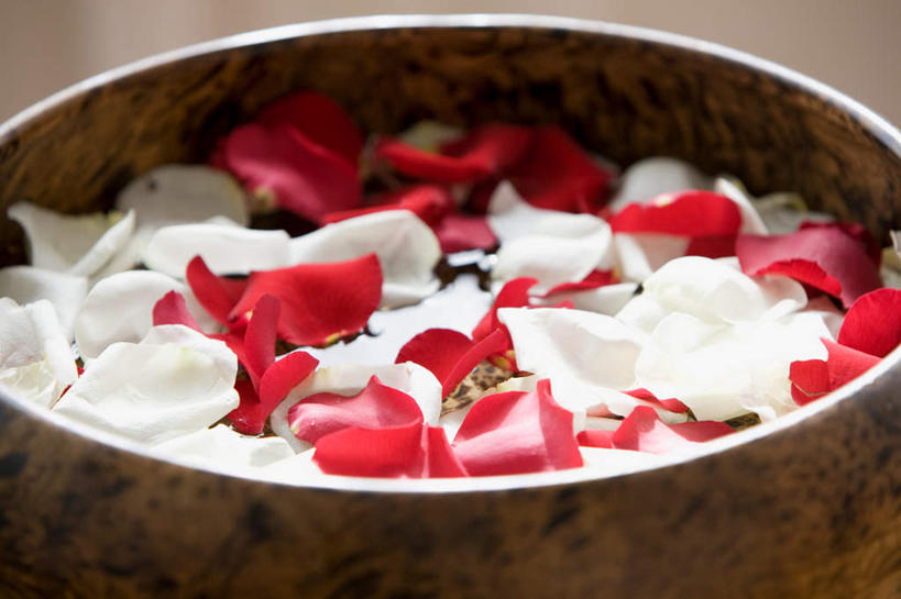 无人,横图,俯视,室内,特写,白天,水,许多,阴影,朦胧,模糊,反射,木制,液体,影子,水滴,花蕾,花,花瓣,鲜花,排列,木制品,容器,碗,花苞,花蕊,储藏,储存,摆列,彩图,高角度拍摄,布列,分列,贮存