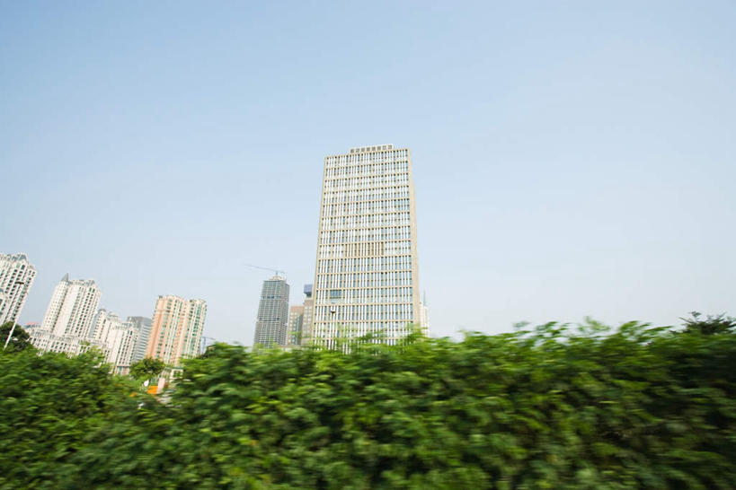 无人,高楼大厦,横图,室外,白天,仰视,树林,植物,标志建筑,大厦,地标,建筑,摩天大楼,广州,中国,亚洲,建筑群,绿化,建设,草,树,树木,蓝色,绿色,蓝天,天空,自然,天,生长,晴朗,成长,东亚,广东,广东省,万里无云,中华人民共和国,华南地区,省会,广州市,粤,晴空,晴空万里,彩图,低角度拍摄,大楼,高层建筑,高楼,摩天楼