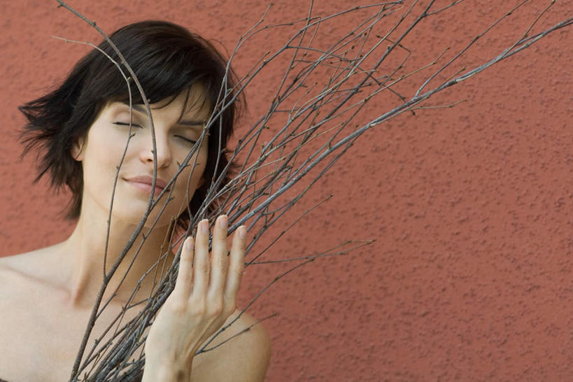 西方人,一个人,站,闭眼,捧,笑,摸,微笑,横图,室内,白天,正面,植物,欧洲,欧洲人,仅一个年轻女性,仅一个女性,仅一个人,许多,抚摸,红色背景,树,树木,树枝,绿色,自然,倚靠,站着,摄影,影棚,生长,成长,年轻女性,女人,女性,白种人,闭眼睛,闭着眼,闭着眼睛,触摸,端,端着,接触,捧着,手捧,站立,半身,彩图,影棚拍摄,拍摄