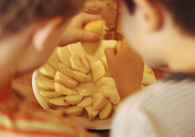 西方人,儿童,两个人,伙伴,朋友,站,横图,室内,白天,友谊,纯洁,餐桌,厨房,桌子,苹果,水果,欧洲,欧洲人,一排,许多,切片,新鲜,整齐,墙,生食,食品,果实,拿,拿着,墙壁,墙面,食物,排列,小孩,背面,站着,可爱,童年,童趣,有机食品,绿色食品,餐台,摆放,队列,童真,烂漫,无邪,天真,友情,男孩,男人,男性,白种人,孩子,站立,半身,彩图,灶间,男生