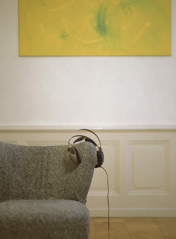 无人,客厅,竖图,室内,白天,正面,快乐,满意,幸福,地板,沙发,静物,花纹,方格,墙,音响,地面,音乐,图画,娱乐,木地板,壁画,墙壁,墙面,两个,一个,黄色,绿色,灰色,耳机,享受,休闲,放松,单个,起居室,舒适,享乐,布艺沙发,彩图