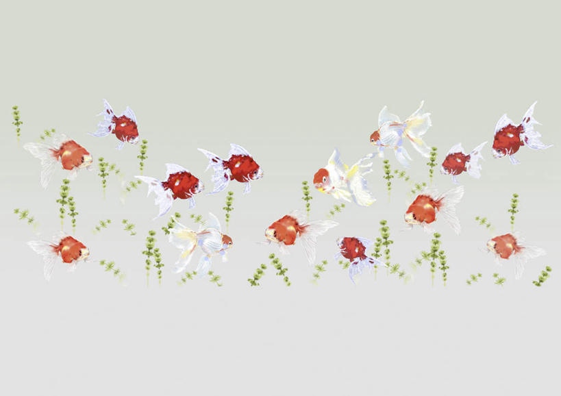 游泳,无人,横图,插画,室内,白天,正面,数码,科技,野生动物,一排,一群,许多,阴影,灰色背景,整齐,网络,金鱼,鱼,水草,高光,几何,计算机图形,合成,图画,画,排列,红色,绿色,动物,可爱,活泼,游动,电脑合成图,数码合成图,队列,漫画,写实,具体,具象,观赏鱼,金鲫鱼,彩图