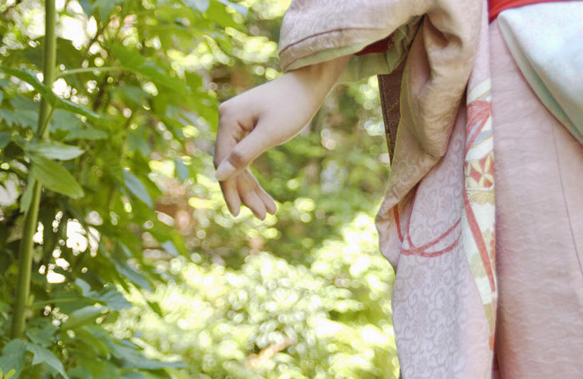 东方人,一个人,站,横图,室外,白天,正面,民族服装,植物,叶子,亚洲,仅一个年轻女性,仅一个女性,仅一个人,和服,枯叶,落叶,注视,黄种人,树,树木,绿色,自然,观察,看,站着,服饰,生长,成长,观看,察看,关注,吴服,唐草,唐花,唐锦,年轻女性,女人,女性,亚洲人,叶,叶片,站立,半身,彩图,传统服装,民俗服