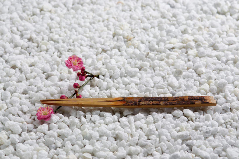 无人,横图,俯视,室外,特写,白天,石头,筷子,餐具,盛开,石子,梅花,花蕾,文化,传统,花,花瓣,花朵,鲜花,粉色,花苞,花蕊,鹅卵石,礼节,礼仪,进餐用具,石块,彩图,高角度拍摄