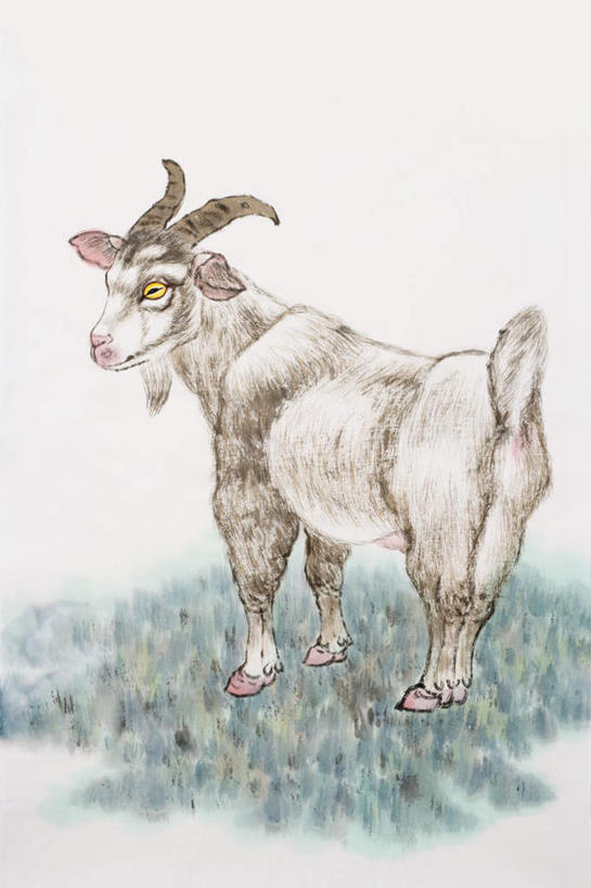 无人,站,竖图,室内,白天,白色背景,侧面,绘画,草地,草坪,植物,野生动物,羊,艺术,古典,注视,文化,草,一只,绿色,白色,动物,工艺品,观察,看,品味,站着,可爱,活泼,观看,美术,察看,高雅,关注,国画,水墨画,美学,水墨,山羊,站立,彩图,全身
