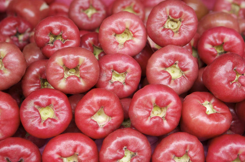 无人,横图,俯视,室内,特写,白天,水果,一堆,许多,堆叠,堆积,新鲜,生食,食品,果实,很多,食物,红色,莲雾,有机食品,绿色食品,堆,天桃,洋蒲桃,彩图,高角度拍摄