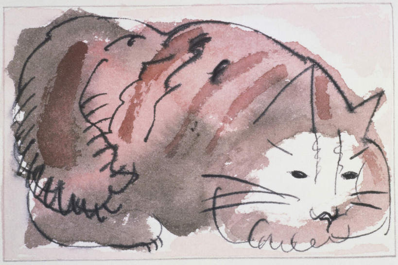 无人,闭眼,睡,横图,室内,白天,正面,绘画,宠物,猫,艺术,古典,文化,一只,动物,工艺品,趴着,品味,可爱,美术,水彩,水彩画,高雅,猫咪,美学,闭眼睛,闭着眼,闭着眼睛,困,困觉,趴,寝息,睡觉,彩图,全身