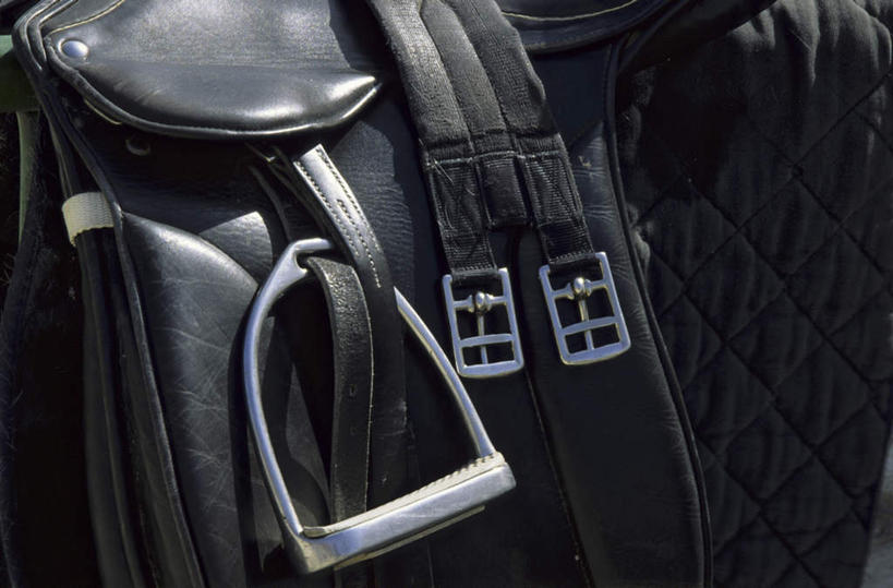 无人,横图,室内,特写,白天,正面,静物,金属制品,阴影,反射,金属,影子,皮革,座位,马鞍,黑色,马具,彩图