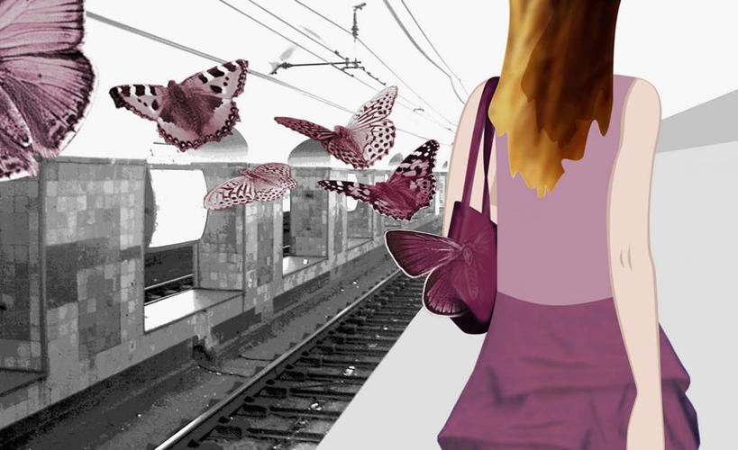 西方人,背,一个人,无人,栏杆,站,横图,插画,室内,白天,正面,数码,科技,路,铁路,蝴蝶,欧洲,欧洲人,仅一个年轻女性,仅一个女性,仅一个人,阴影,服装,网络,昆虫,包,皮包,围栏,轨道,交通,铁轨,高光,几何,计算机图形,合成,图画,休闲装,护栏,画,衣服,动物,背着,站着,休闲,休闲服,运输,服饰,单肩包,电脑合成图,数码合成图,合成图,漫画,益虫,写实,具体,具象,背负,年轻女性,女人,女性,白种人,站立,半身,彩图