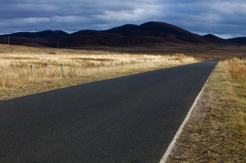 无人,横图,室外,白天,消失点,旅途,山,高速公路,路,坝上,中国,亚洲,地形,草,天空,自然,摄影,东亚,内蒙古,彩图