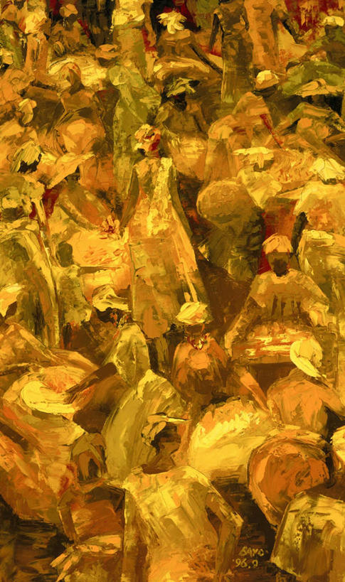 西方人,无人,站,竖图,俯视,室内,白天,绘画,餐具,帽子,油画,欧洲,欧洲人,许多,行人,游客,游人,黄色背景,服装,艺术,碟子,盘,许多人,古典,注视,休闲装,礼帽,文化,路人,旅客,衣服,盘子,工艺品,碟,观察,看,品味,站着,一群人,休闲,休闲服,服饰,观看,美术,察看,高雅,关注,美学,过客,男人,男性,女人,女性,中年男性,中年女性,白种人,商人,站立,半身,彩图,高角度拍摄