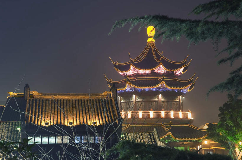 无人,寺庙,横图,彩色,室外,夜晚,正面,旅游,度假,植物,标志建筑,地标,建筑,霓虹灯,叶子,中国,亚洲,阴影,光线,影子,塔,灯光,绿叶,七彩,娱乐,光源,建设,宝塔,霓虹,灯,树,树木,绿色,自然,庙宇,享受,休闲,嫩叶,旅游胜地,放松,生长,成长,照明设备,东亚,安徽,安徽省,中华人民共和国,华东地区,氖灯,皖,宿州,宿州市,浮图,浮屠,叶,叶片,彩图,庙,寺