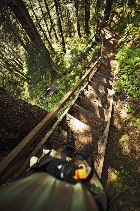 成年人,一个人,竖图,室外,白天,旅游,度假,森林,楼梯,美国,娱乐,享受,休闲,放松,摄影,部分,眩晕,朱诺,休闲活动,彩图,旅行