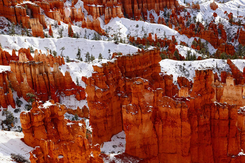 无人,横图,室外,白天,日出,沙漠,雪,红色,寒冷,摄影,岩层,犹他,布莱斯峡谷国家公园,岩石,彩图