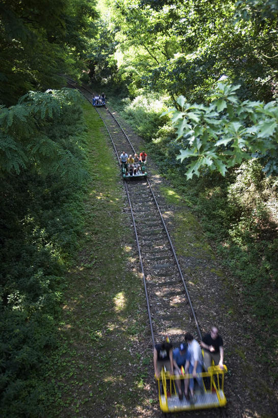 西方人,伙伴,朋友,站,竖图,俯视,室外,白天,锻炼,旅游,度假,游戏,友谊,运动,草地,草坪,植物,观光车,欧洲,欧洲人,阴影,光线,影子,轨道,铁轨,许多人,玩,娱乐,车,草,树,树木,绿色,阳光,自然,站着,一群人,享受,休闲,放松,生长,成长,活动,发泄,消遣,智力,室外运动,户外运动,宣泄,友情,男人,男性,年轻男性,年轻女性,女人,女性,白种人,玩耍,嬉戏,站立,半身,彩图,高角度拍摄,健身