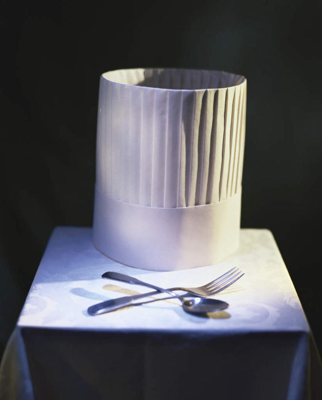 无人,竖图,俯视,室内,特写,白天,餐桌,桌子,静物,餐具,帽子,阴影,黑色背景,光线,布料,叉子,影子,勺子,布纹,桌布,三个,餐巾,调羹,台布,汤匙,摄影,影棚,餐台,厨师帽,餐叉,进餐用具,彩图,高角度拍摄,影棚拍摄,拍摄