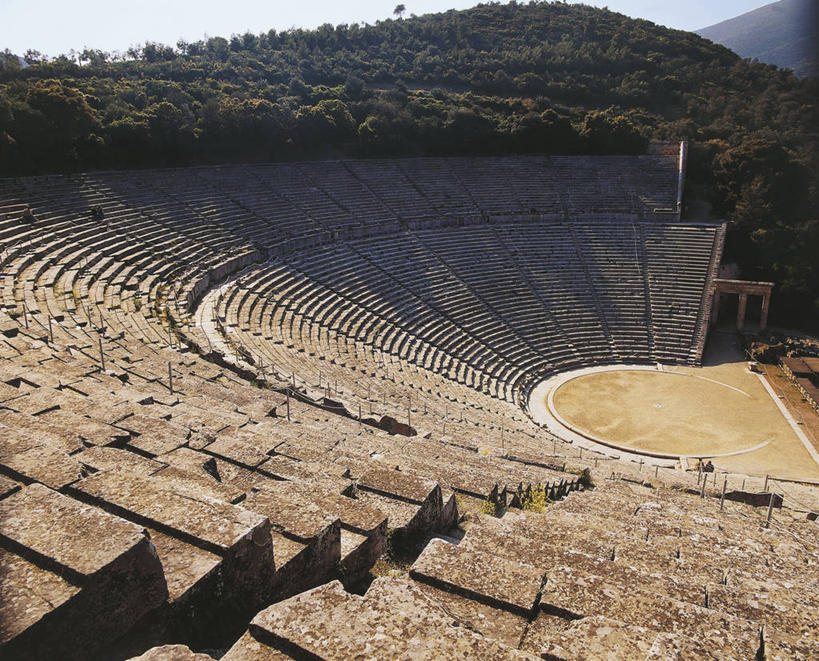 无人,横图,俯视,室外,白天,旅游,度假,美景,山,建筑,希腊,景观,历史,娱乐,台阶,古代,风景,自然,地标建筑,享受,休闲,景色,放松,摄影,考古学,希腊文化,自然风光,古希腊,古代文明,圆形剧场,埃皮达鲁斯,伯罗奔尼撒,彩图,高角度拍摄,过去