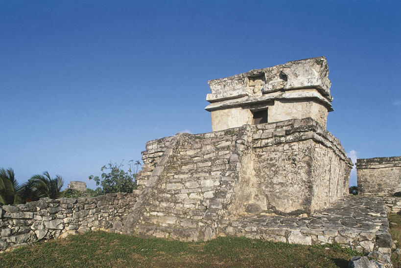 无人,寺庙,横图,室外,白天,植物,建筑,墨西哥,围墙,酒类,图像,历史,石墙,废墟,台阶,酒,草,树,饮料,蓝色,天空,摄影,宗教,考古学,人造,北美,拉丁美洲,宗教建筑,主题,美洲,玛雅文明,肯他纳罗,万里无云,尤卡坦半岛,图伦,蒸馏酒,烈酒,构图,古代文明,灵性,彩图,旅行,神,时空,拉美文明,状态