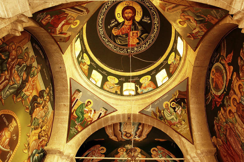 无人,教堂,横图,室内,仰视,天花板,叙利亚,亚洲,装饰,标志,符号,标识,摄影,宗教,中东,基督教,宗教建筑,地中海文化,修道院,性别符号,灵性,东正教,希腊正教,设计,彩图,低角度拍摄,旅行,男性符号