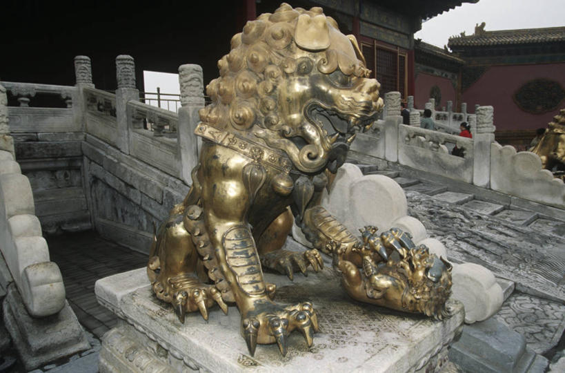 故宫,横图,室外,白天,建筑,狮子,雕塑,北京,首都,历史,地标建筑,摄影,合金,中国文化,青铜,北京市,彩图,旅行